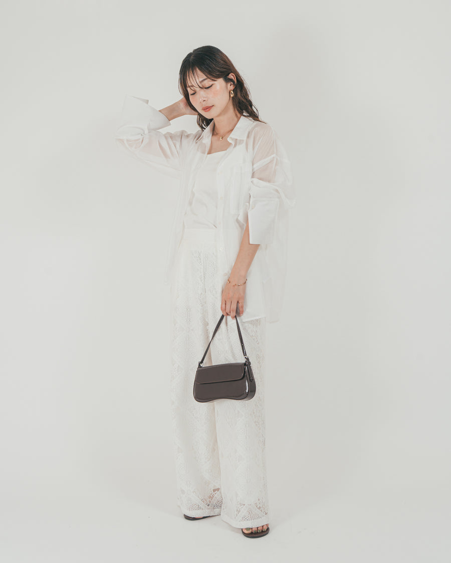 ［SET］Clear Sheer オーバーシャツ + Blockレース　ストレートパンツ（2SET）