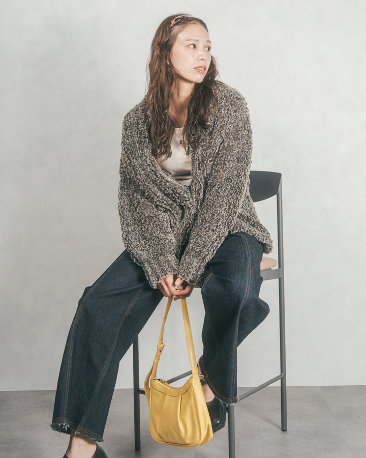 ［SET］ファーニットLuxeカーデコート+センターシーム リラックスワイドデニム（2SET）