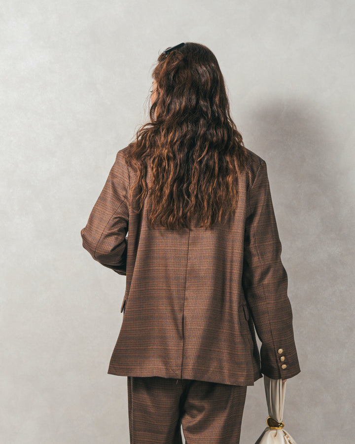 ［SET］スウェットライクロゴ刺繍ニット+Effortless チェックジャケット+Effortless チェックタックパンツ（3SET）