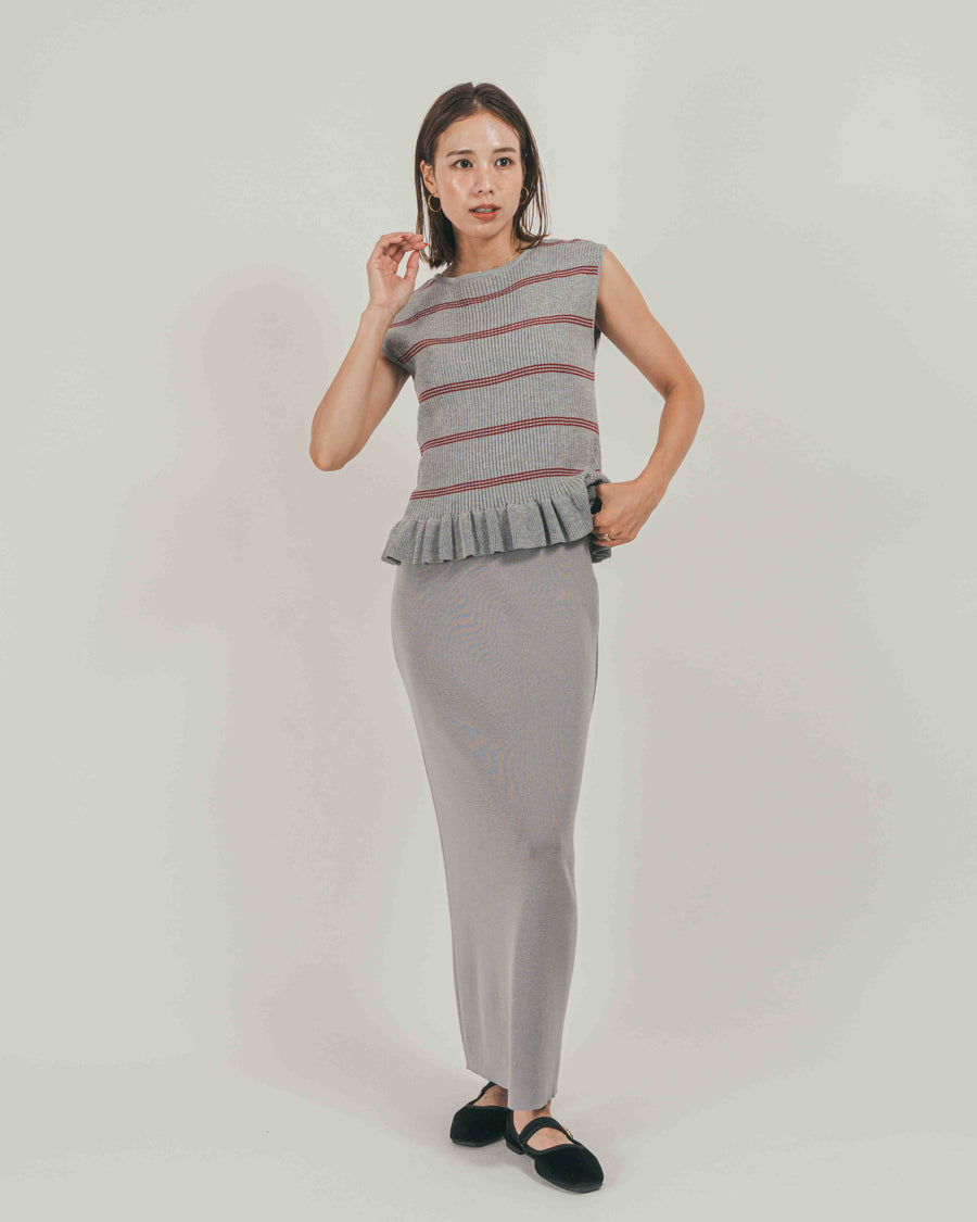 ［SET］Rib Border フリルニット + Relax Knit ストレートスカート（2SET）