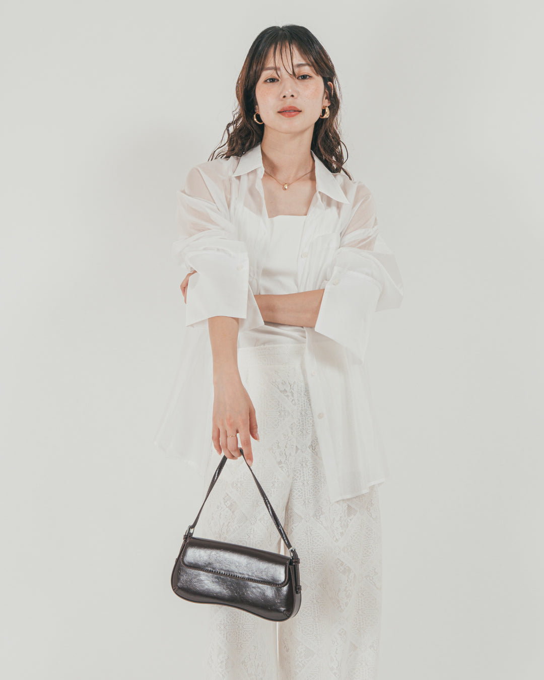 ［SET］Clear Sheer オーバーシャツ + Blockレース　ストレートパンツ（2SET）