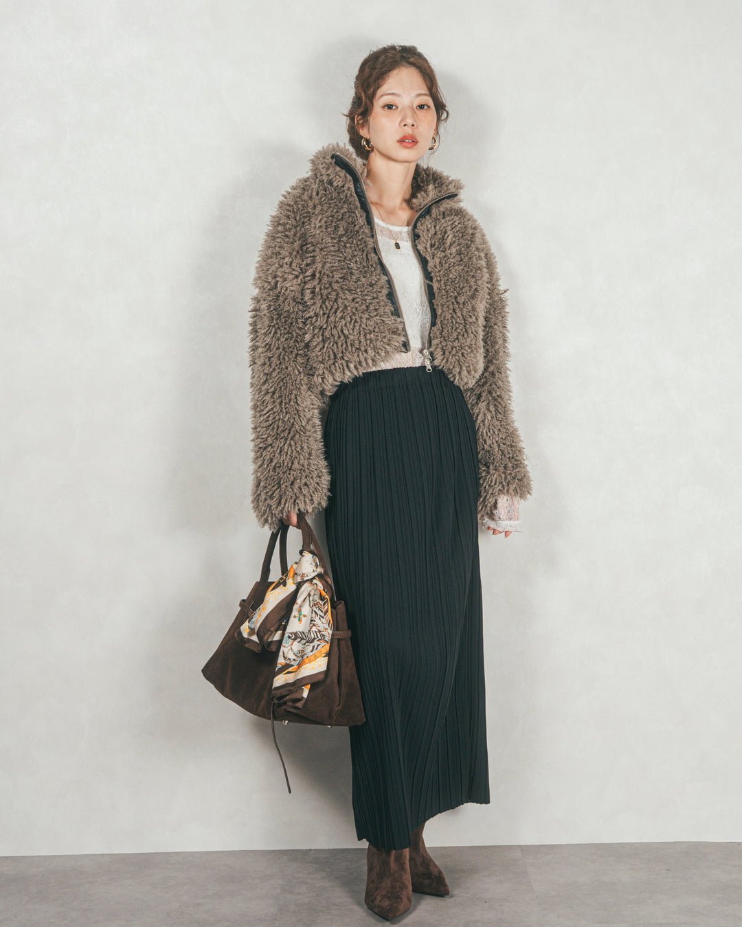 プードルボアZipショートコート (GREIGE)