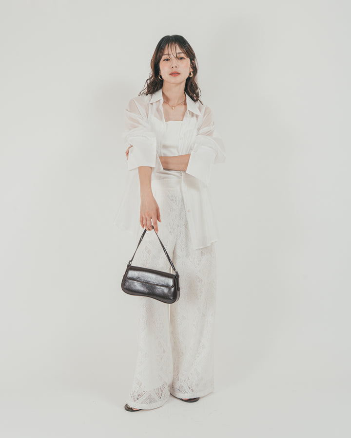 ［SET］Clear Sheer オーバーシャツ + Blockレース　ストレートパンツ（2SET）
