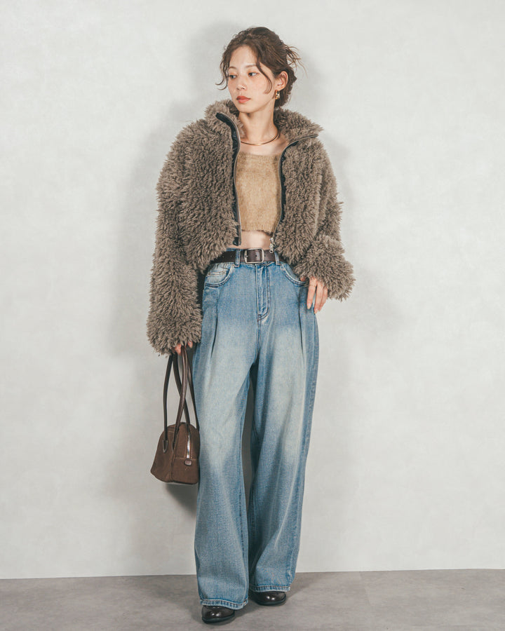 プードルボアZipショートコート (GREIGE)