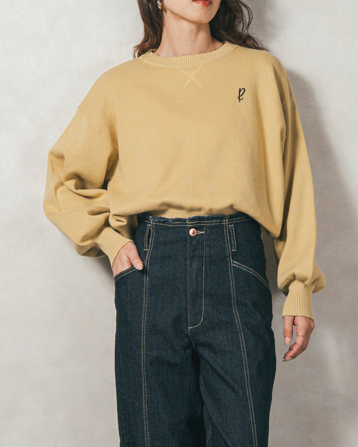 ［SET］スウェットライクロゴ刺繍ニット+センターシーム リラックスカラーデニム（2SET）