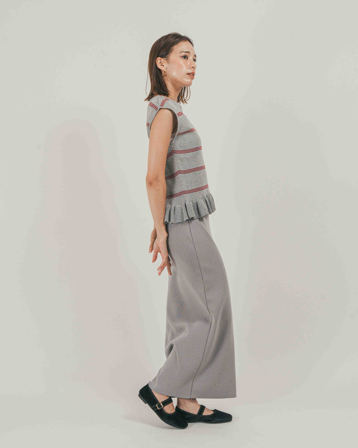 ［SET］Rib Border フリルニット + Relax Knit ストレートスカート（2SET）