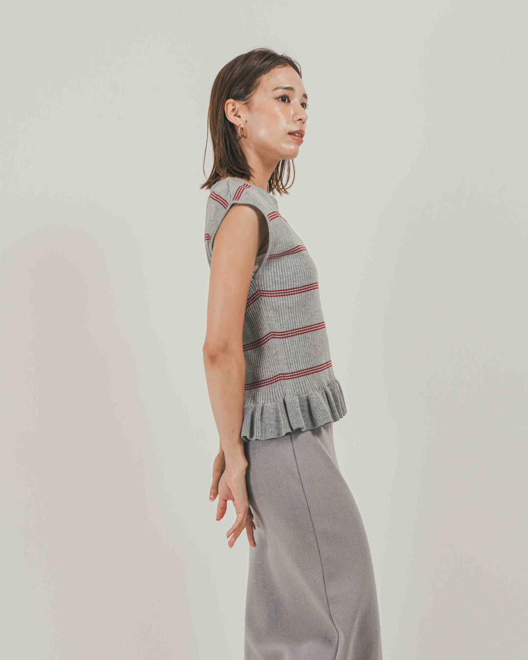 ［SET］Rib Border フリルニット + Relax Knit ストレートスカート（2SET）