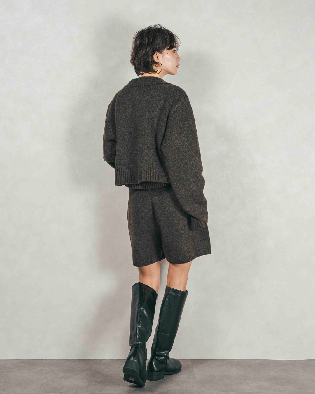 ［SET］Cloudyメランジ襟付きカーディガン+Cloudyメランジクロップドベスト+Cloudyメランジハーフパンツ（3SET）