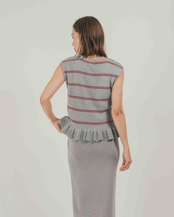 ［SET］Rib Border フリルニット + Relax Knit ストレートスカート（2SET）