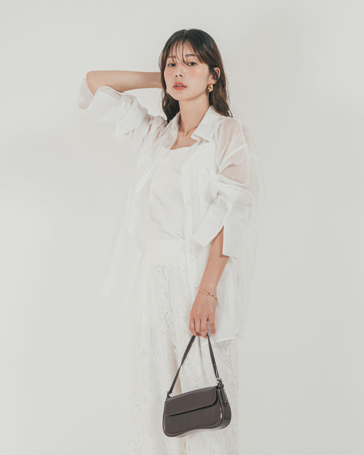 ［SET］Clear Sheer オーバーシャツ + Blockレース　ストレートパンツ（2SET）