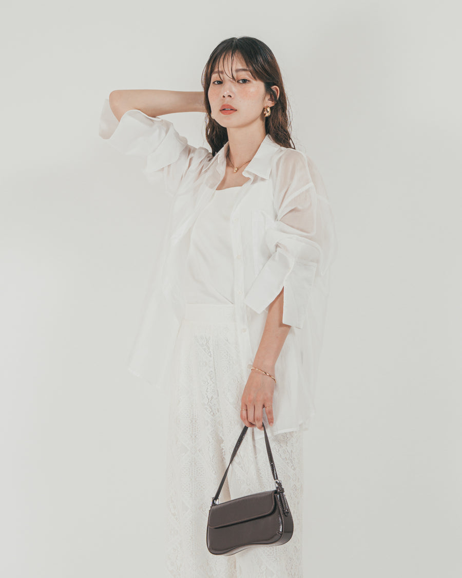 ［SET］Clear Sheer オーバーシャツ + Blockレース　ストレートパンツ（2SET）
