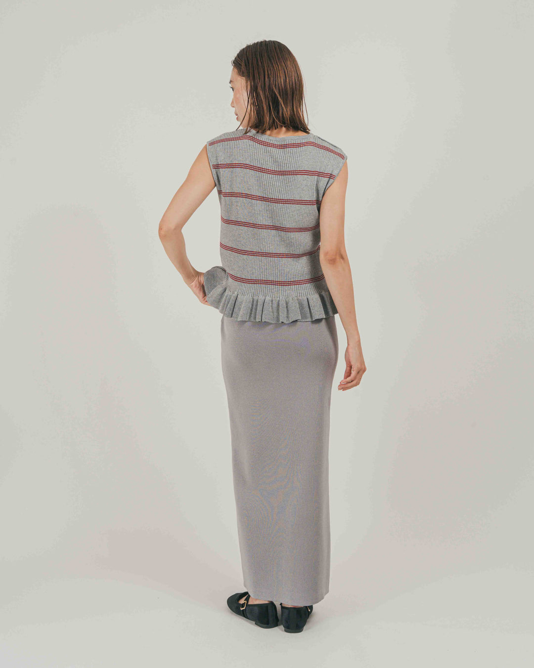 ［SET］Rib Border フリルニット + Relax Knit ストレートスカート（2SET）