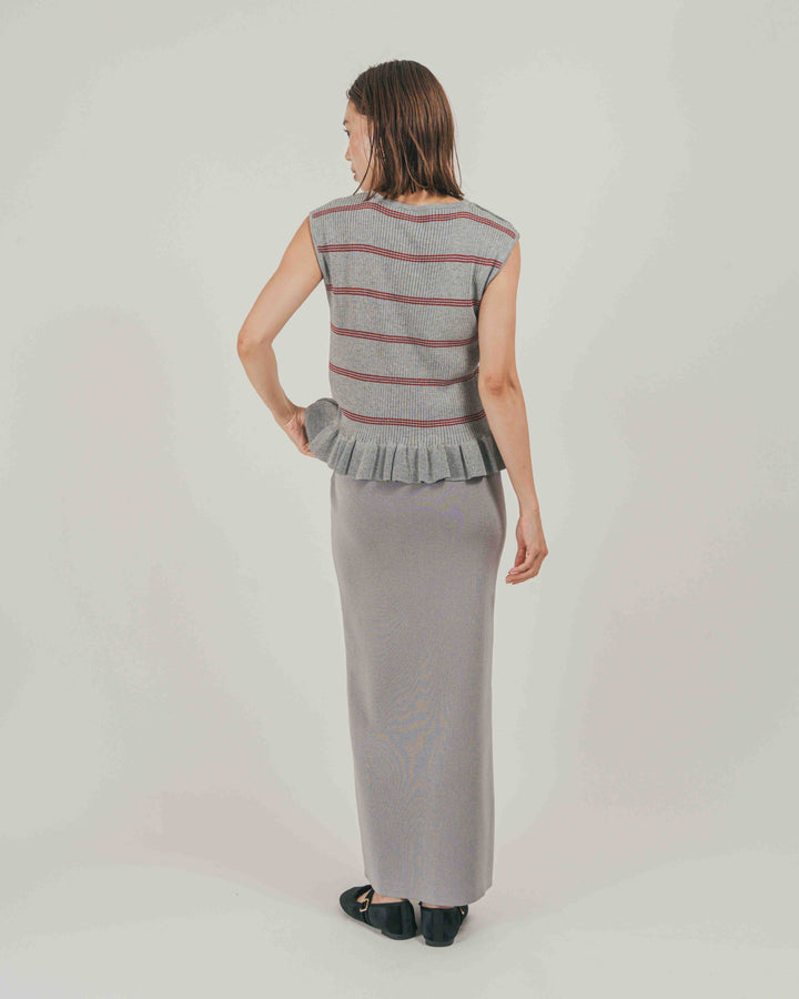 ［SET］Rib Border フリルニット + Relax Knit ストレートスカート（2SET）