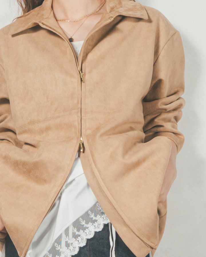 スゥエードライクジップブルゾン (BEIGE)