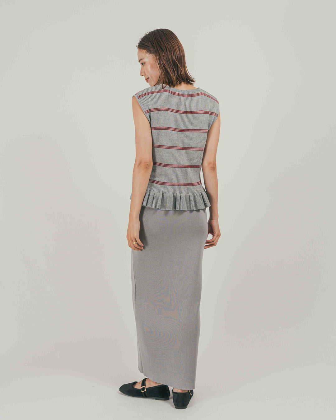 ［SET］Rib Border フリルニット + Relax Knit ストレートスカート（2SET）