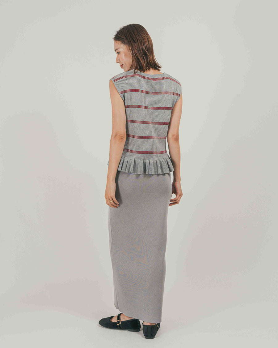 ［SET］Rib Border フリルニット + Relax Knit ストレートスカート（2SET）