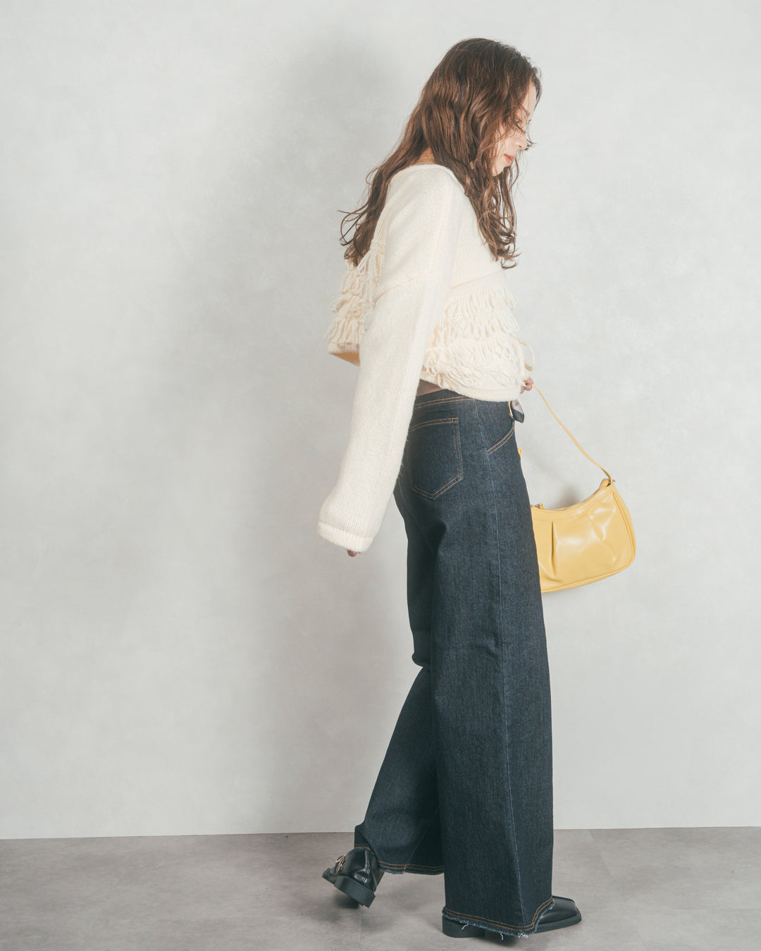 ループ編みフリンジカーディガン (IVORY)