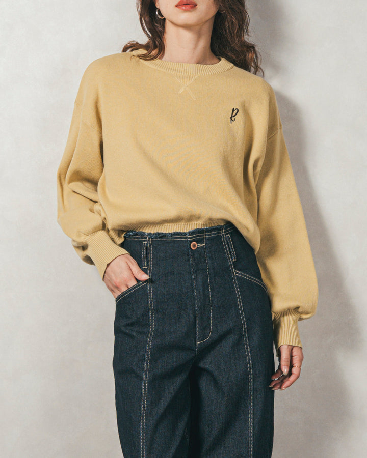 ［SET］スウェットライクロゴ刺繍ニット+センターシーム リラックスカラーデニム（2SET）