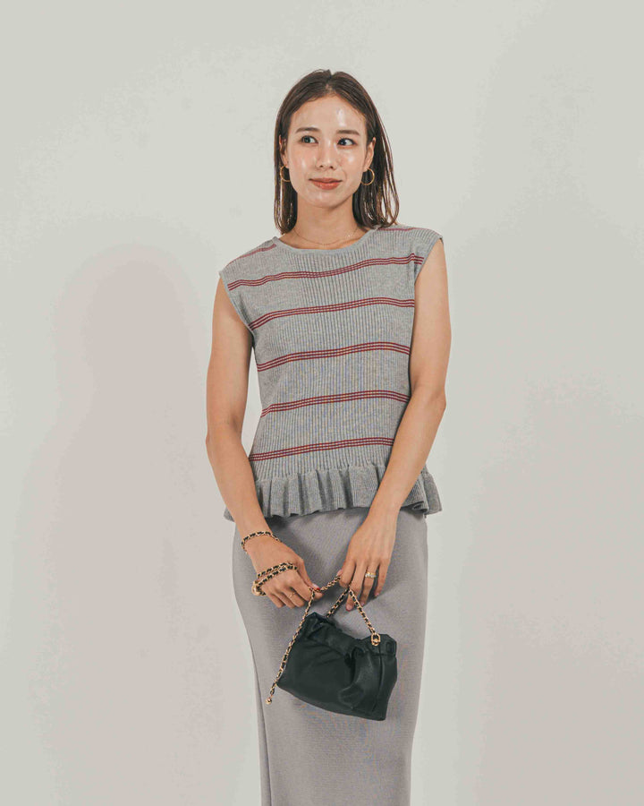 ［SET］Rib Border フリルニット + Relax Knit ストレートスカート（2SET）