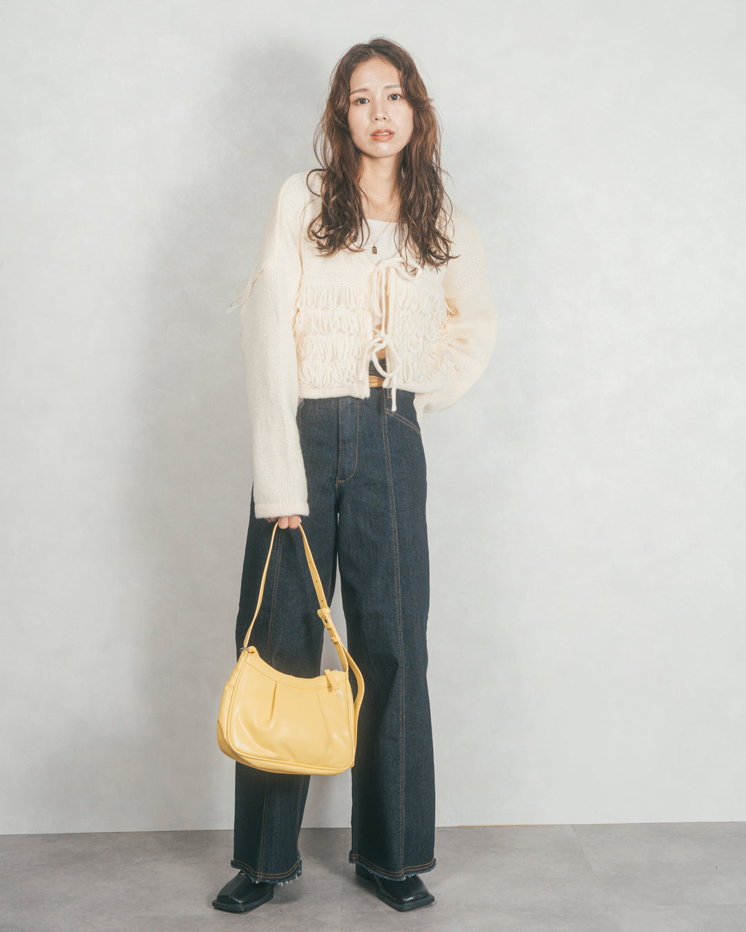 ループ編みフリンジカーディガン (IVORY)