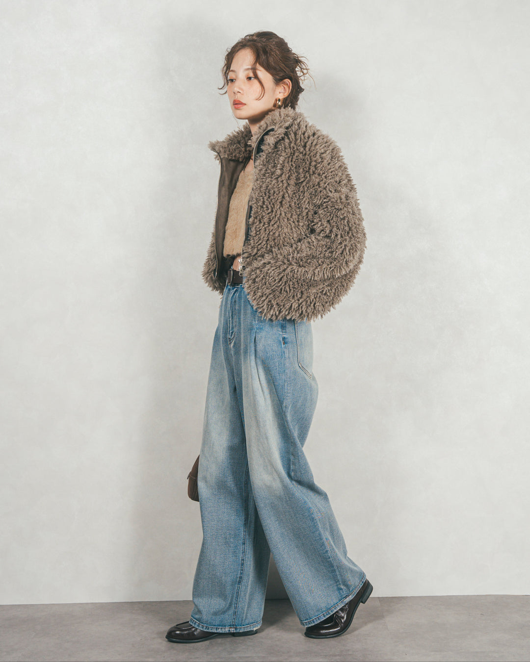 プードルボアZipショートコート (GREIGE)