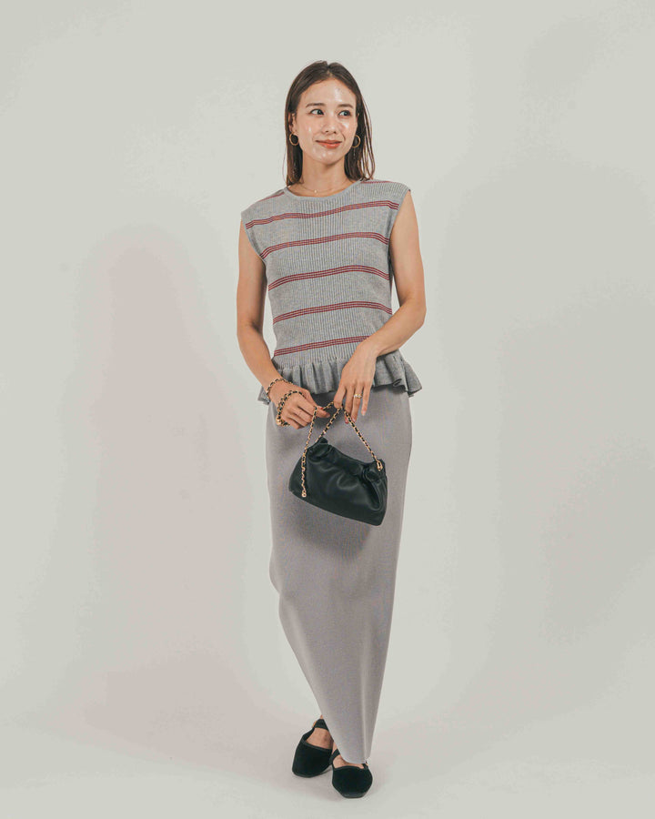［SET］Rib Border フリルニット + Relax Knit ストレートスカート（2SET）