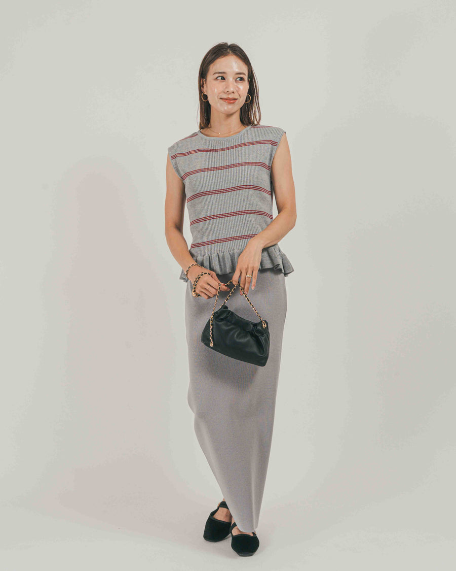 ［SET］Rib Border フリルニット + Relax Knit ストレートスカート（2SET）