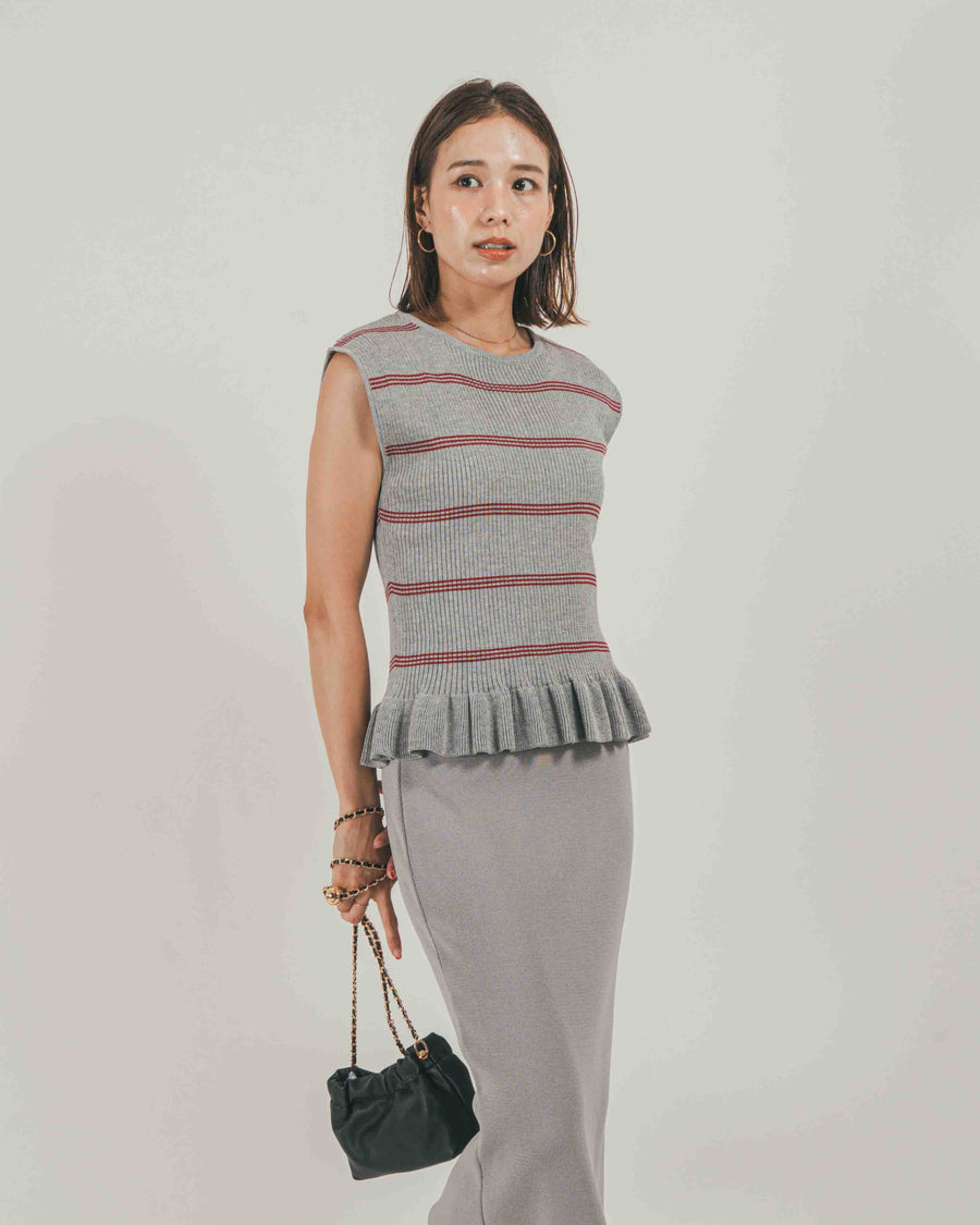 ［SET］Rib Border フリルニット + Relax Knit ストレートスカート（2SET）