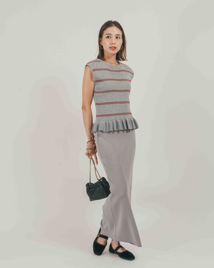 ［SET］Rib Border フリルニット + Relax Knit ストレートスカート（2SET）