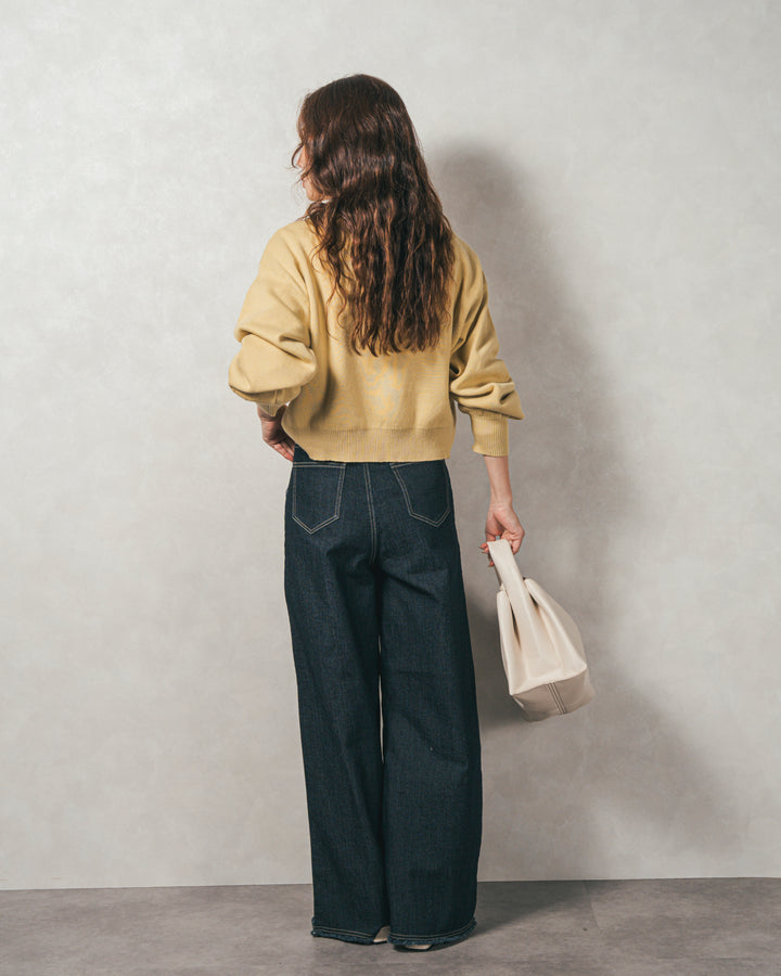 ［SET］スウェットライクロゴ刺繍ニット+センターシーム リラックスカラーデニム（2SET）