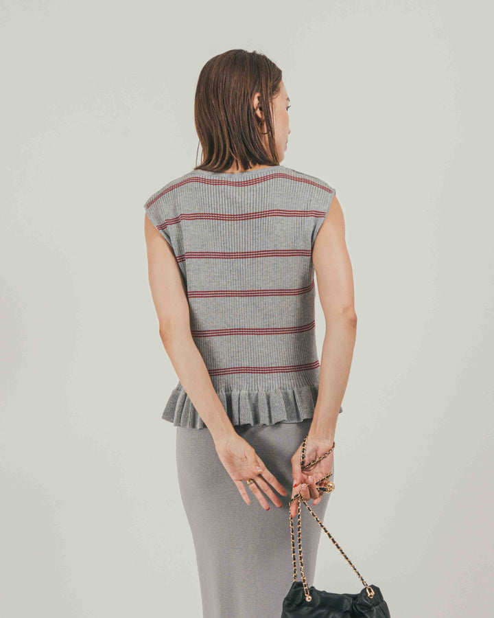 ［SET］Rib Border フリルニット + Relax Knit ストレートスカート（2SET）