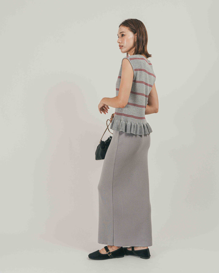 ［SET］Rib Border フリルニット + Relax Knit ストレートスカート（2SET）