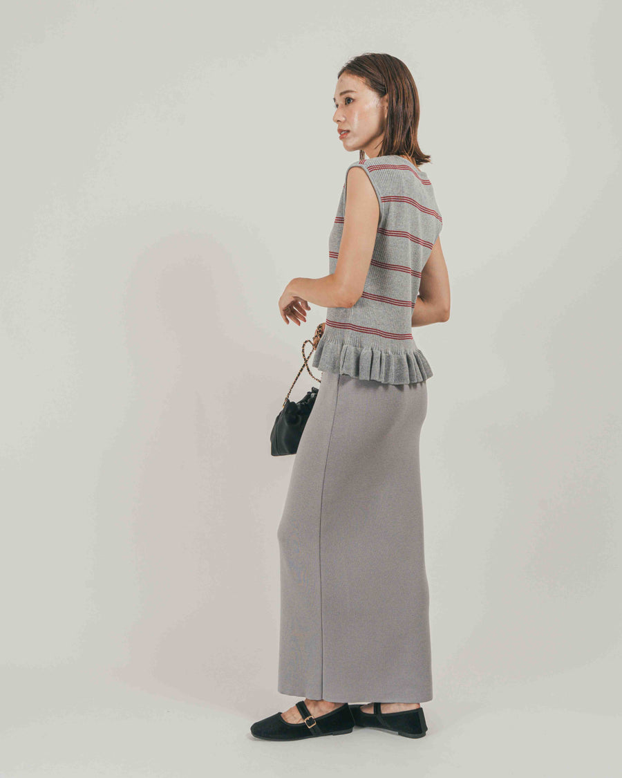 ［SET］Rib Border フリルニット + Relax Knit ストレートスカート（2SET）