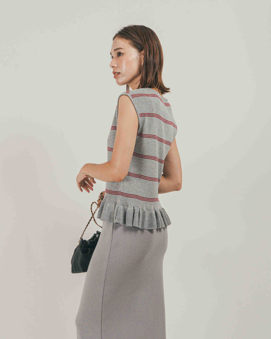 ［SET］Rib Border フリルニット + Relax Knit ストレートスカート（2SET）