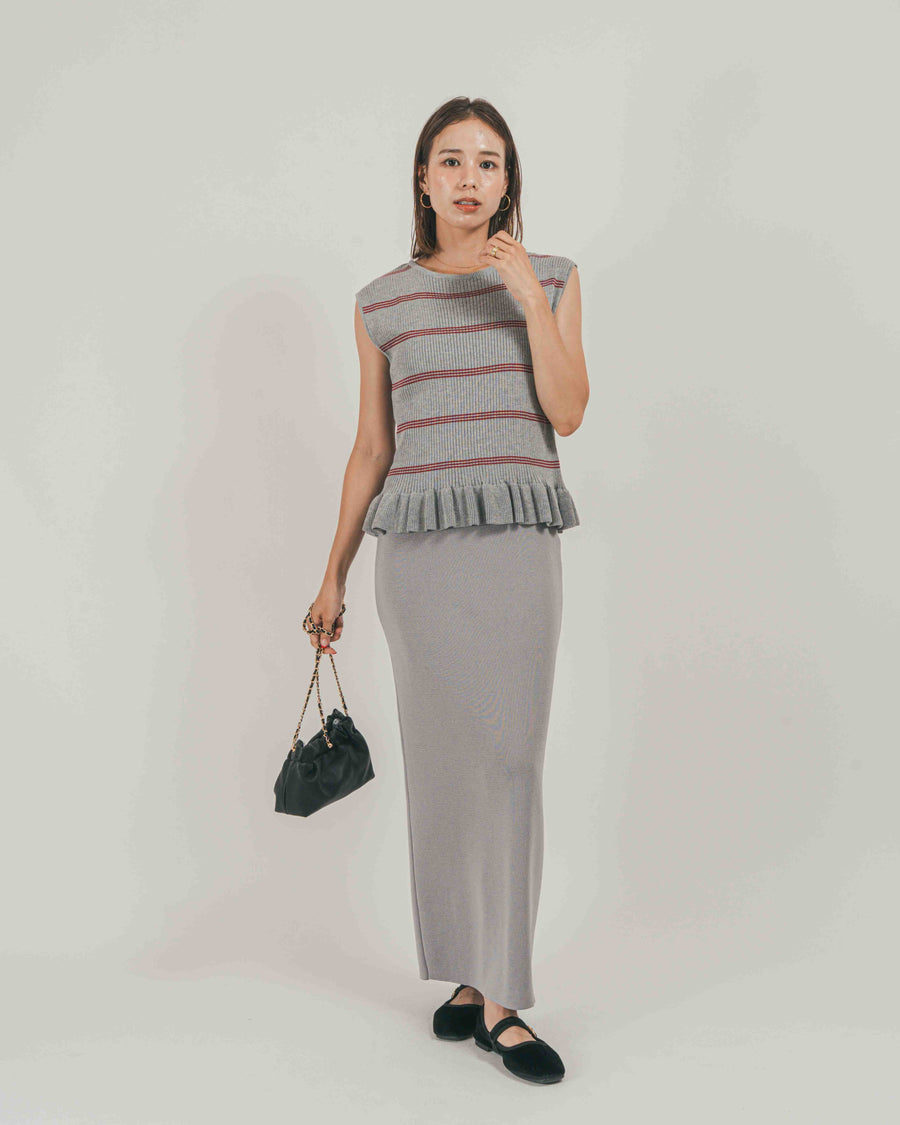 ［SET］Rib Border フリルニット + Relax Knit ストレートスカート（2SET）