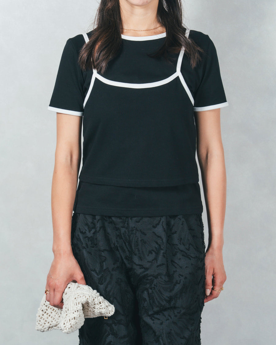 ［SET］キャミ付きリンガーTシャツ+フリンジジャガードリラックスパンツ（2SET）