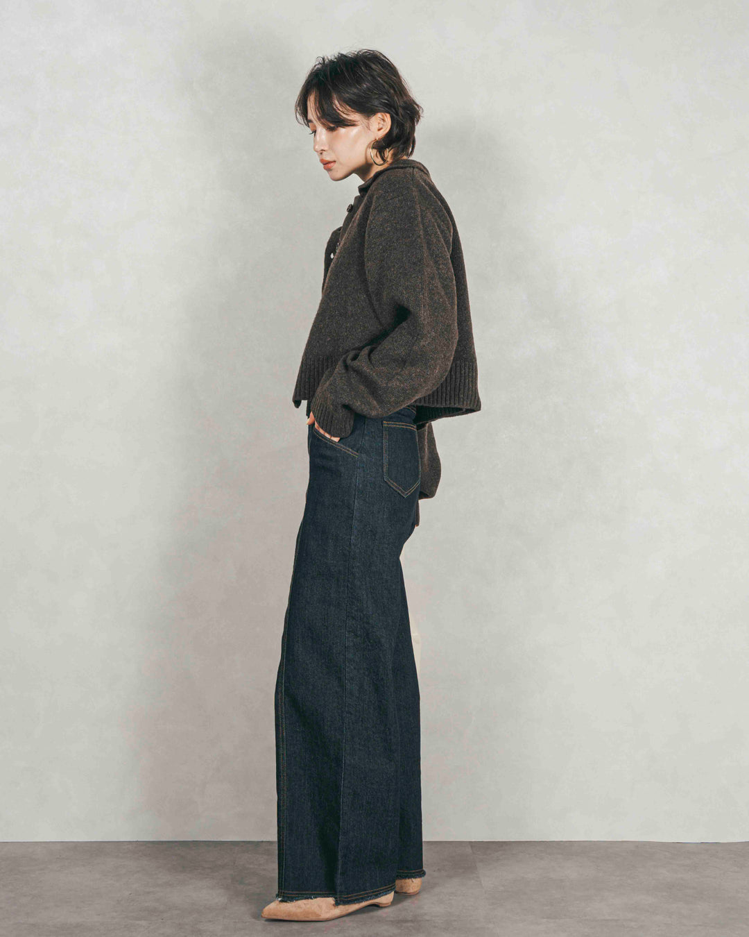 Cloudyメランジクロップドベスト (BROWN)