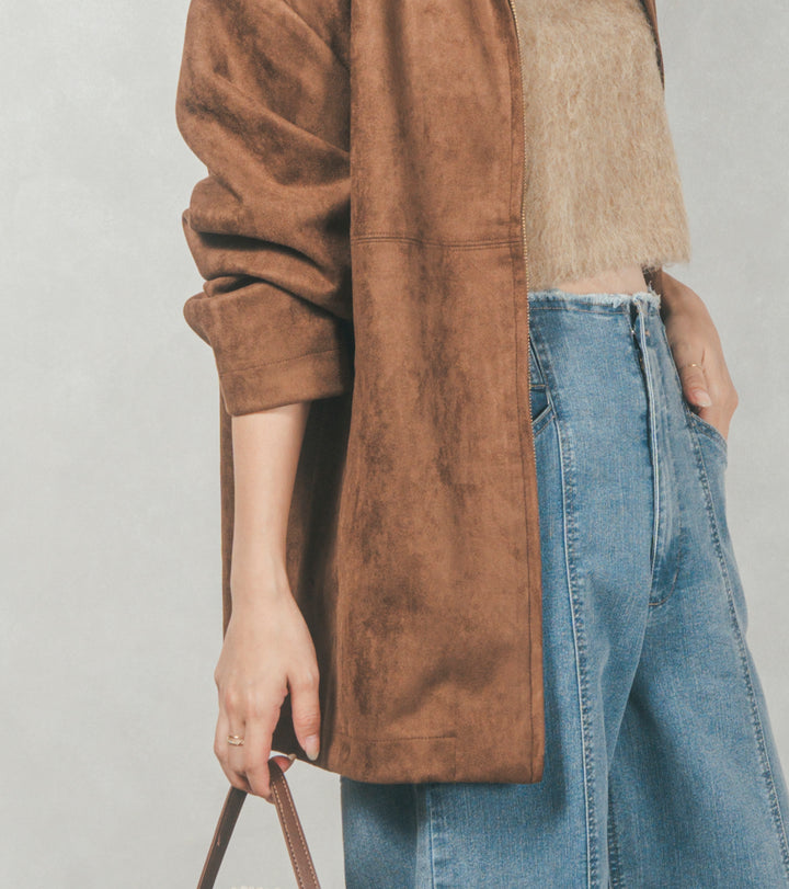 スゥエードライクジップブルゾン (BROWN)