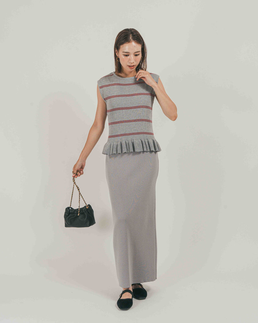 ［SET］Rib Border フリルニット + Relax Knit ストレートスカート（2SET）