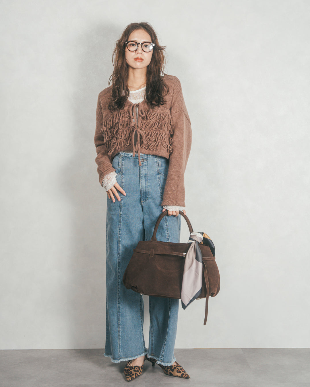 ループ編みフリンジカーディガン (BROWN)