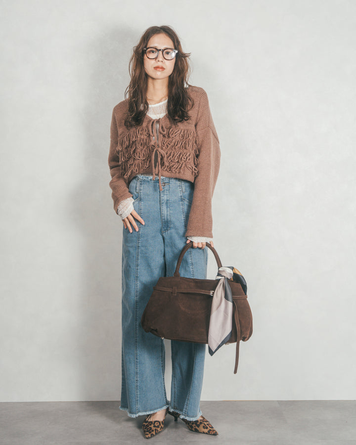 ループ編みフリンジカーディガン (BROWN)