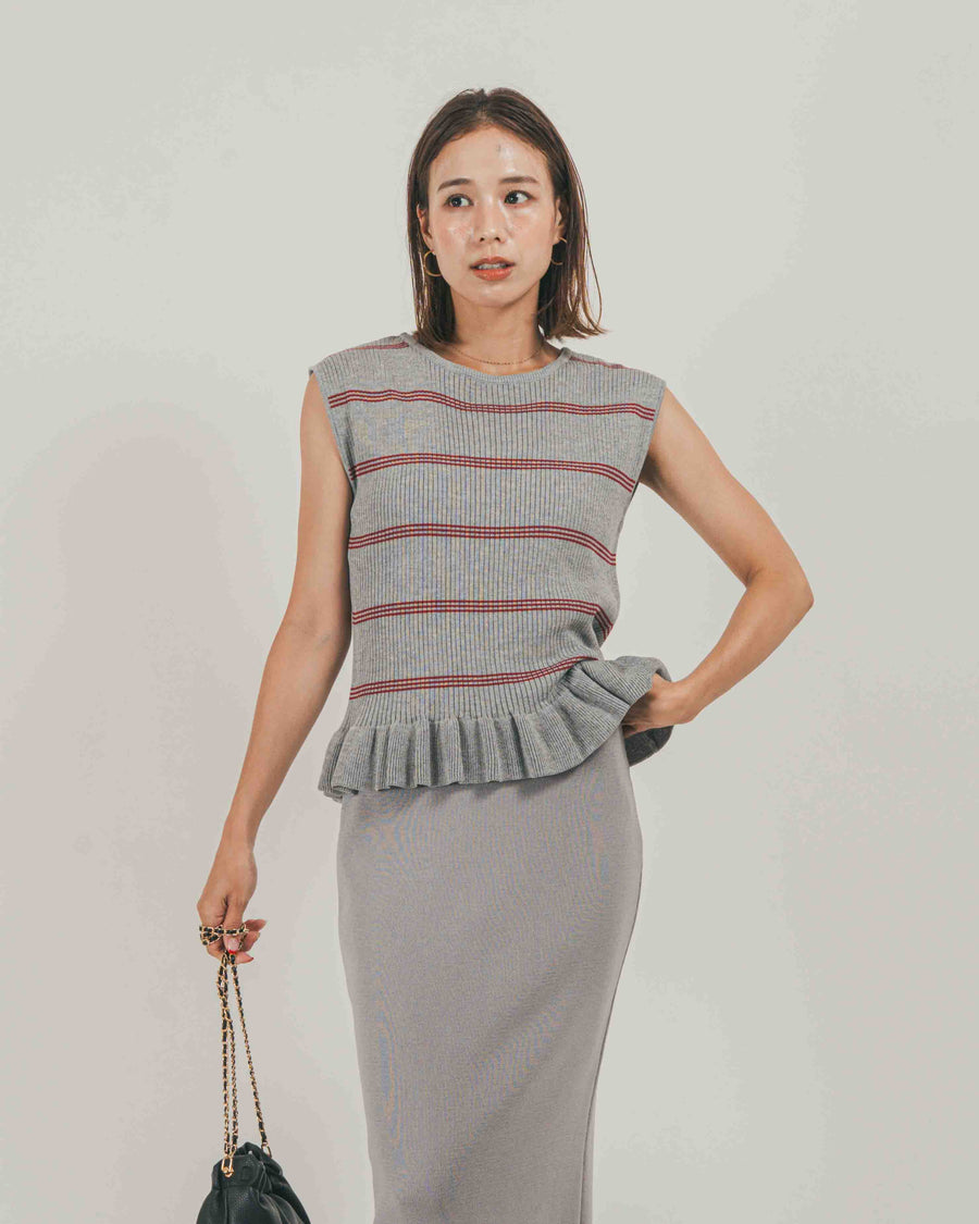 ［SET］Rib Border フリルニット + Relax Knit ストレートスカート（2SET）