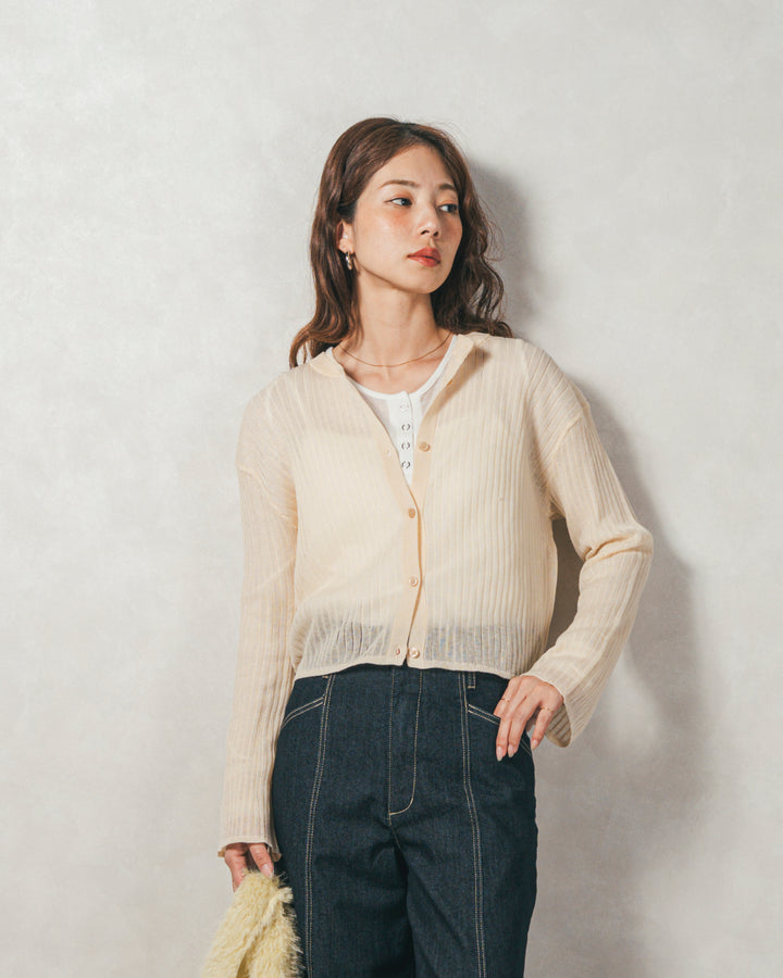 ［SET］フレアスリーブラメリブカーデ+センターシーム リラックスカラーデニム（2SET）