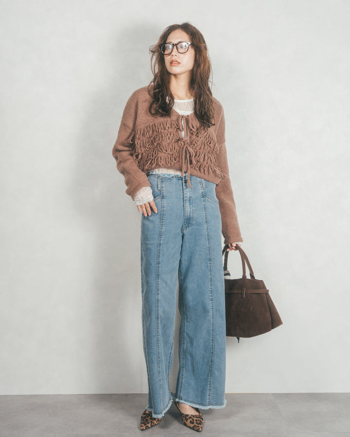 ループ編みフリンジカーディガン (BROWN)