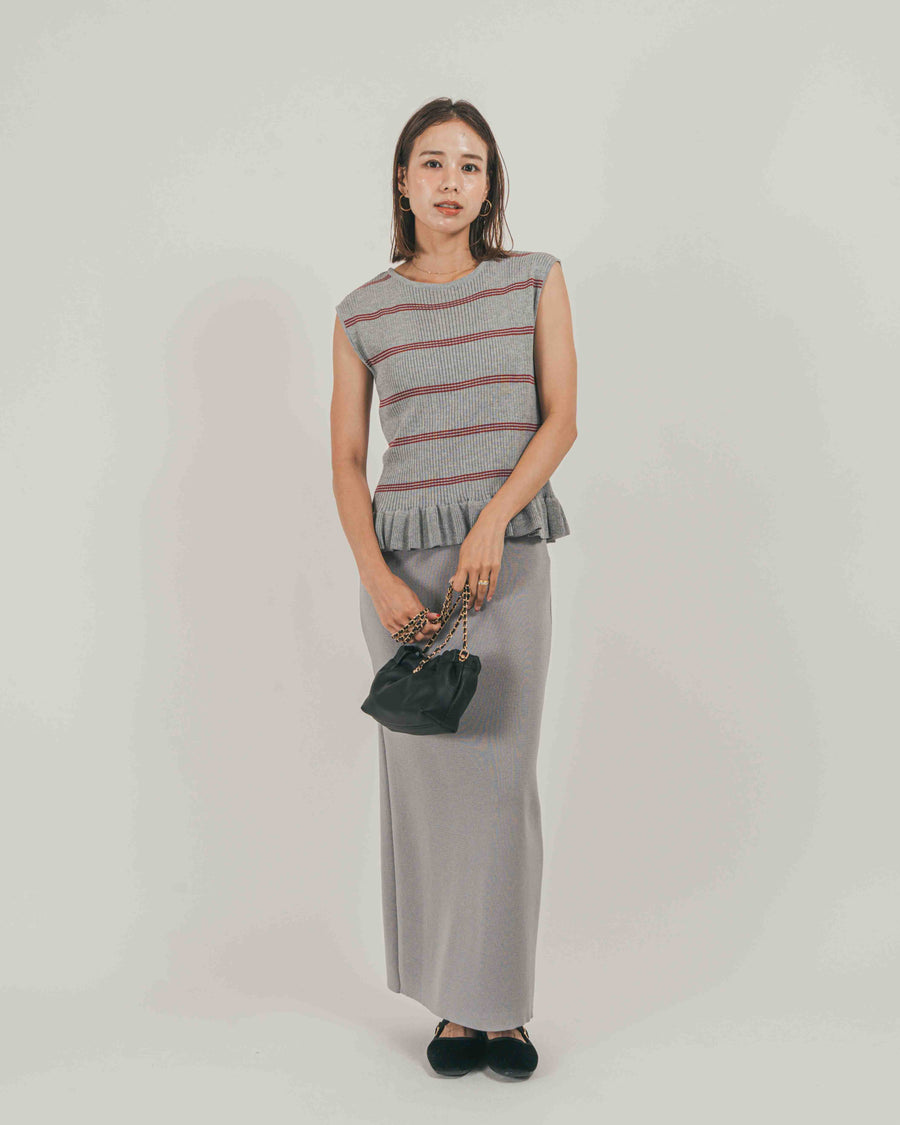 ［SET］Rib Border フリルニット + Relax Knit ストレートスカート（2SET）