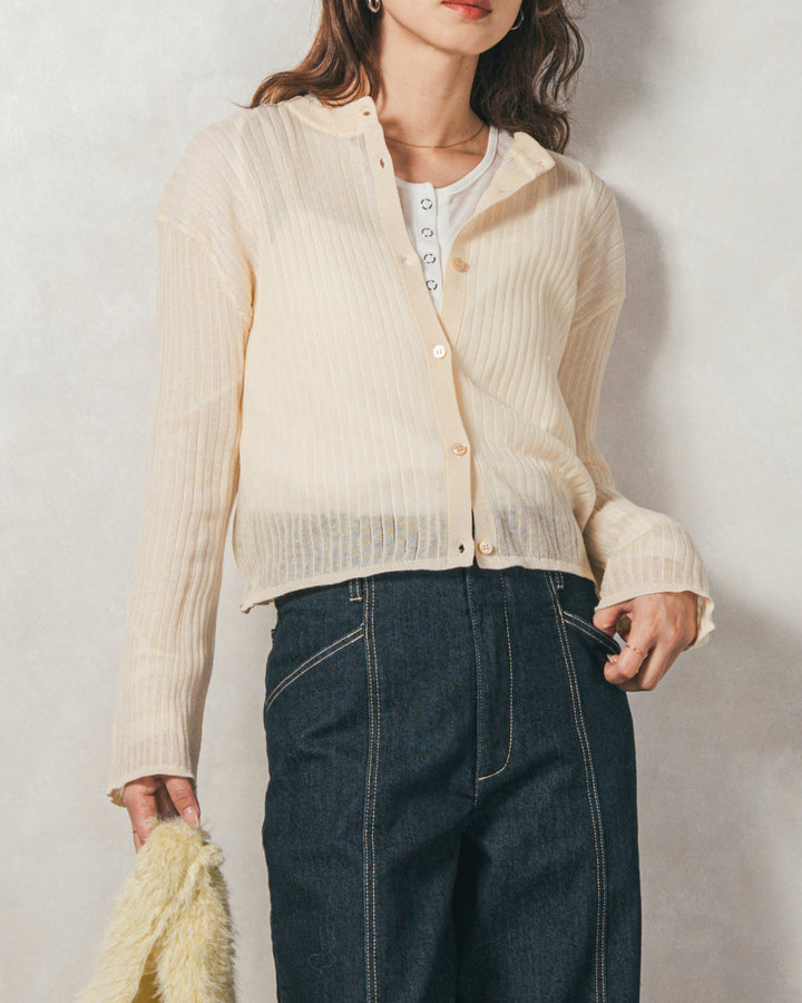 ［SET］フレアスリーブラメリブカーデ+センターシーム リラックスカラーデニム（2SET）