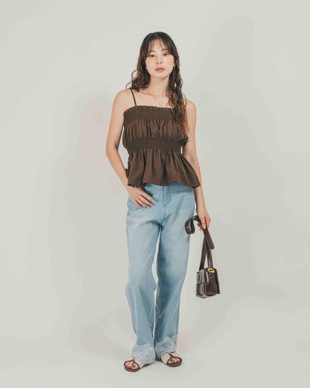 ［SET］【撥水】Summerシャーリングキャミ + 接触冷感 10oz裾レースデニム（2SET）