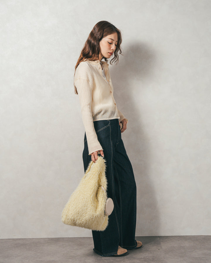 ［SET］フレアスリーブラメリブカーデ+センターシーム リラックスカラーデニム（2SET）