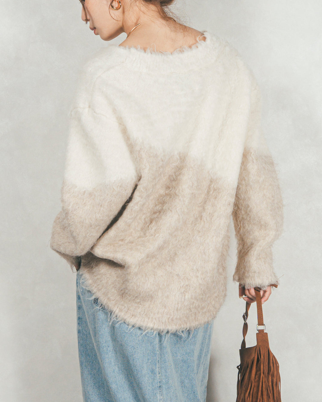 ［SET］Airyフェザー ニットカーディガン+ワイドTuckイージーデニム