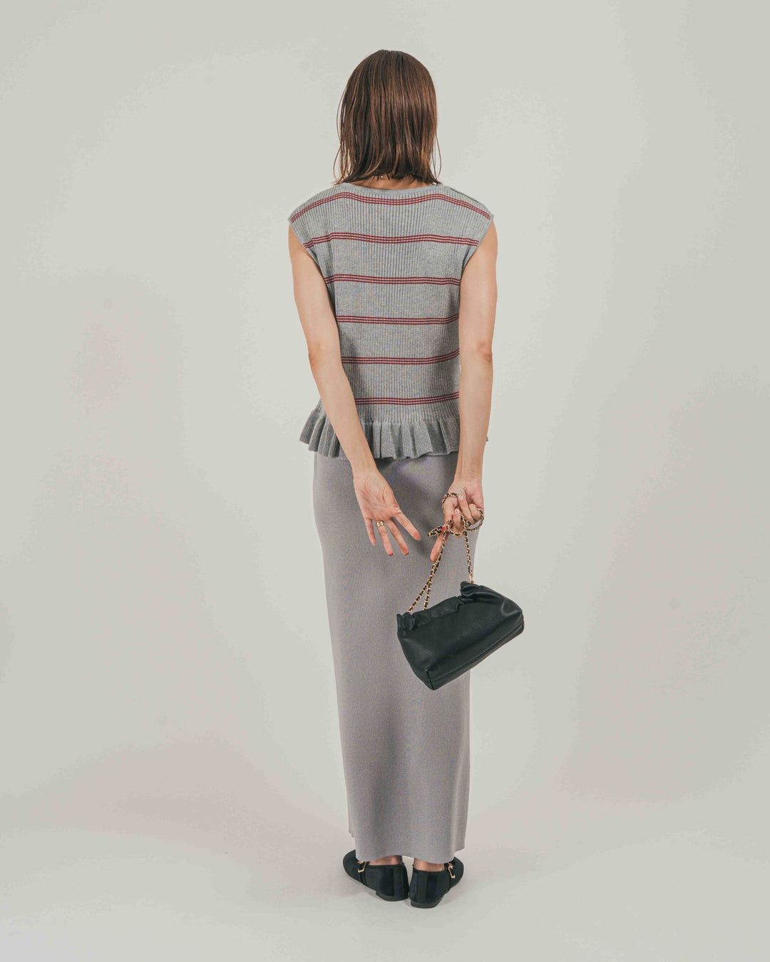 ［SET］Rib Border フリルニット + Relax Knit ストレートスカート（2SET）
